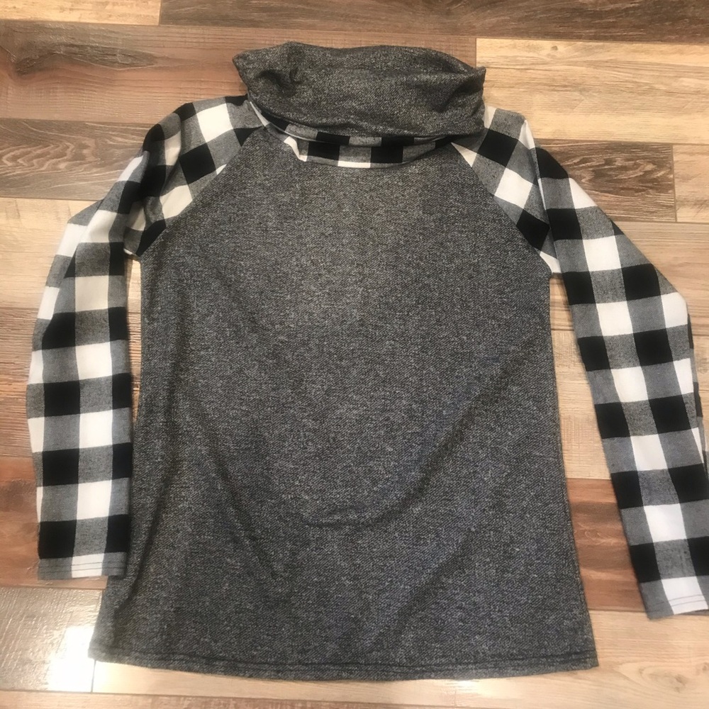Black and white flannel cowl neck